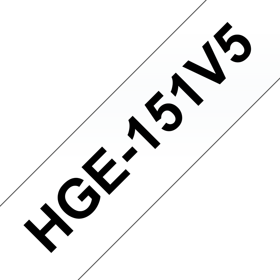 Originele Brother HGe-151V5 label tapecassette – hoogwaardig - 5x zwart op transparant, breedte 24 mm